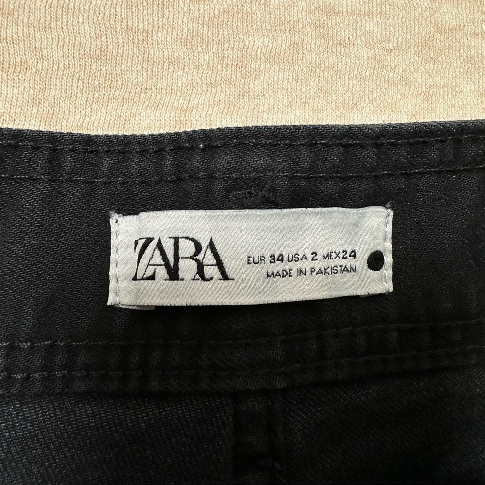 Zara Women’s Black Cotton The Marine Straight High Rise Wide-Leg Jeans Size 2 - Picture 4 of 9